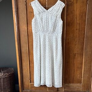 Maggy London Ivory and Navy Dotted Midi Dress